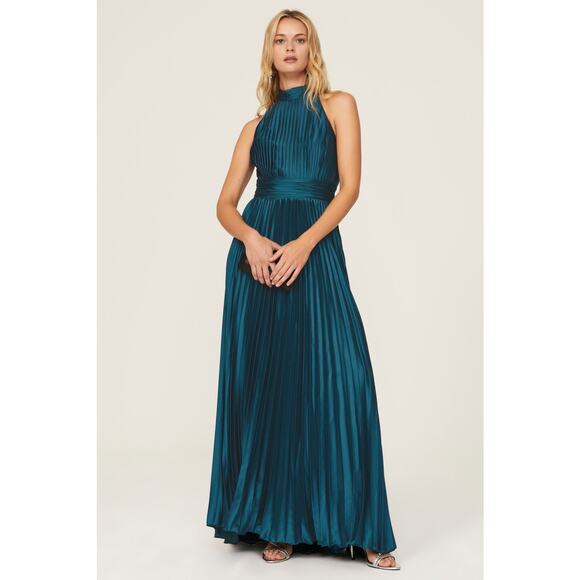 Mac Duggal Teal Blue Pleated Halter Sleeveless Formal Gown Size 10 - Picture 1 of 15